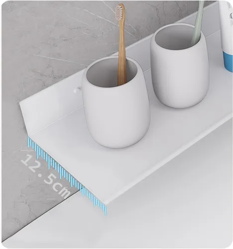 Vista 3 de Chrasy Estante flotante de pared adhesivo montado en la pared, organizador de tocador de baño, estante metálico de aluminio para decoración