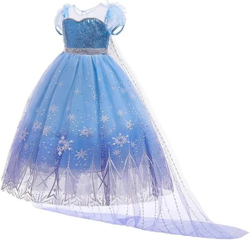 Vista 2 de IZKIZF Disfraz de princesa Elsa para niñas, Halloween, Navidad, fiesta de cumpleaños, cosplay, disfraz de princesa