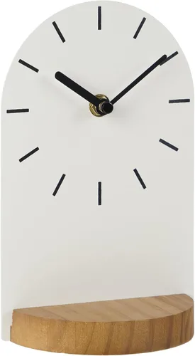 Vista 10 de SOFFEE DESIGN Reloj de mesa de una pieza con hoja de hierro con base de madera, reloj de escritorio sin tictac funciona con pilas para sala de Negro