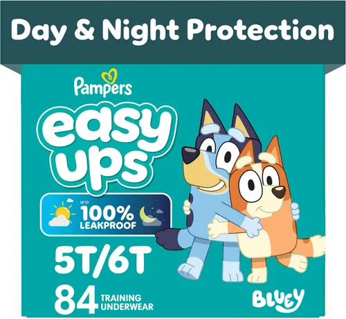 Vista 23 de Easy Ups - Pantalones de entrenamiento para niñas y niños, talla 4 (2T3T), 25 unidades, ropa interior de entrenamiento absorbente Bluey, hasta un