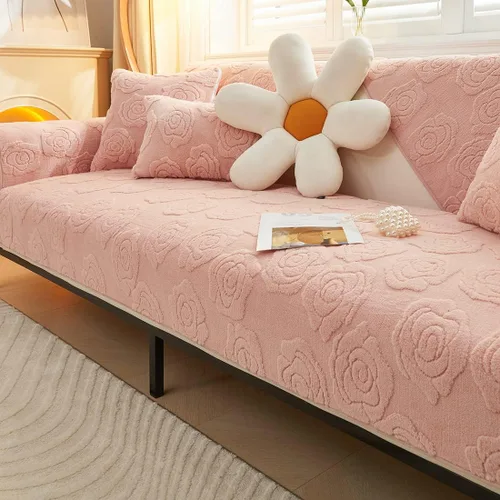 Vista 11 de vctops Funda de sofá jacquard con diseño de rosas y flores, de felpa suave, antideslizante, mullida, protector de muebles para sala de estar