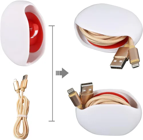 Vista 6 de Enrollador automático de cables, organizador de cables retráctil para USB, auriculares, cables de datos y más. ¡No más cables enredados! Blanco