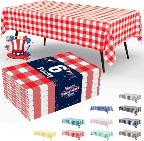 Vista 75 de Smiry Paquete de 3 Manteles Desechables de Cuadros Gingham Color Caqui - 54" x 72" Mantel de Plástico de Servicio Pesado, Cubiertas de Mesa