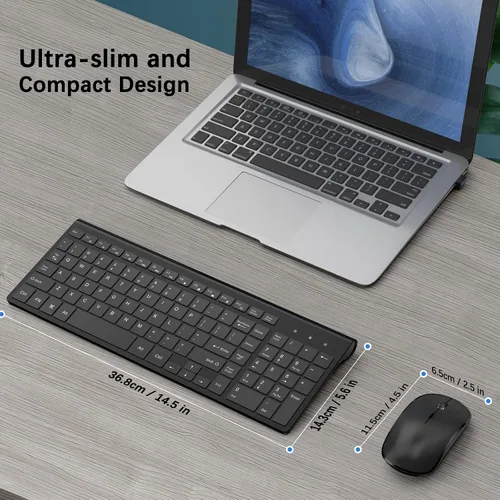 Vista 5 de Combo de teclado y mouse inalámbrico recargable - J JOYACCESS 2.4G Combo de teclado y mouse inalámbrico compacto, silencioso y delgado para laptop