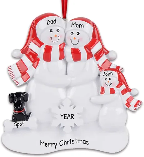 Vista 7 de Personalized Family Christmas Ornament 2022 - Snow Family Ornament 2022 Family of 3 - Dog Ornament 2022 Family Ornament with 2 Black Dogs