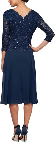Vista 2 de Alex Evenings - Vestido de lentejuelas para mujer, ilusión de dos piezas, longitud por debajo de la rodilla, tallas petite y regulares