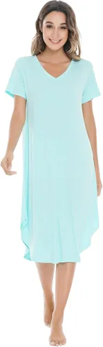 Vista 4 de NACHILA Camisones para mujer, viscosa hecha de bambú, cuello en V, manga corta, ropa de dormir fresca