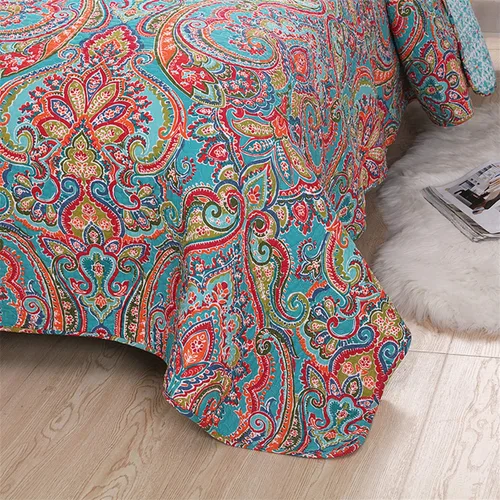 Vista 3 de Newrara Jacquard estilo algodón 3 piezas patchwork colcha Boho edredón juegos Queen (rojo)
