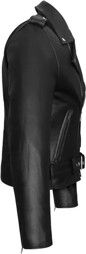 Vista 6 de Vance - Chaqueta de motociclista de cuero estilo policía clásico negro con lados lisos