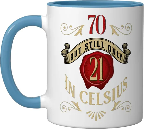 Vista 6 de 70 But Only 21 In Celsius, Funny 70th Birthday Vintage Ceramic Mug, Black/White