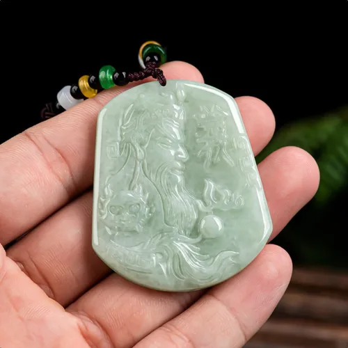 Vista 3 de 2.00 pulgadas autenticación natural hecho a mano jadeíta dios marcial Guan Yu Jade colgante hombres y mujeres Guan Yunchang collar Fengshui Jade