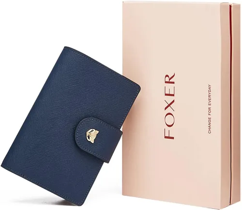 Vista 6 de FOXLOVER Carteras plegables para mujer con bloqueo RFID para regalo con cremallera para mujer Azul Moda