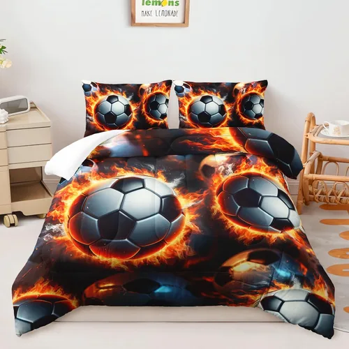 Vista 17 de AILONEN Juego de edredón de béisbol tamaño individual, juego de ropa de cama para niños, cama deportiva para niños en una bolsa, 1 juego de edredón