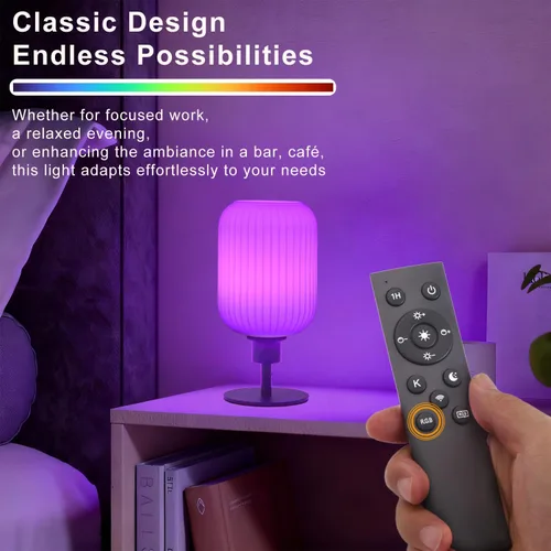 Vista 3 de Lámpara de mesa de cristal de mediados de siglo,Lámpara de escritorio regulable,Bombilla LED incluida,Cambio de color RGB remoto,Vidrio acanalado
