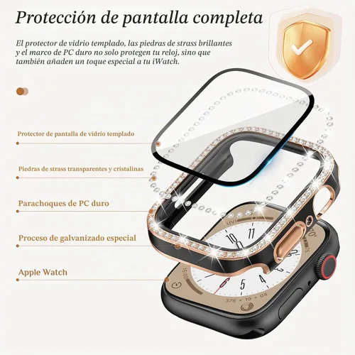 Vista 4 de Goton - Pack de 2 Fundas Bling para Apple Watch con Protector de Pantalla 40mm SE 3/2/1, Series 6/5/4, Funda con Purpurina para Mujer con Diamantes