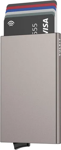 Vista 15 de VULKIT Cartera desplegable, soporte minimalista para tarjetas de crédito, bloqueo RFID, funda de metal delgada para hombres