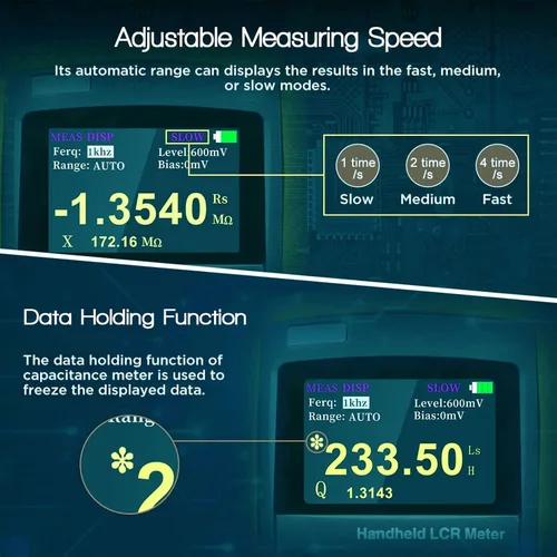 Vista 8 de Medidor LCR Precisión 0.3% Puente eléctrico digital de mano con pantalla TFT Probador de capacitancia multímetro multifunción de inductancia