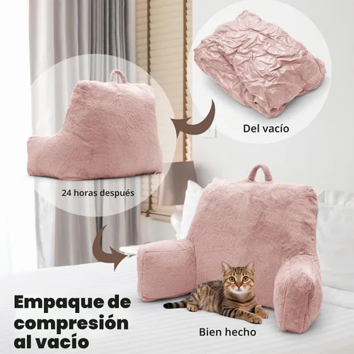 Vista 5 de Almohada de Lectura Grande para Cama, Almohada de Respaldo con Brazos, Soporte de Espalda para Sentarse en la Cama, Sofá para Respaldo de Rosa