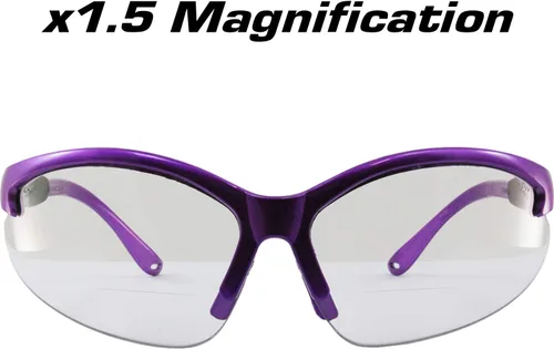 Vista 2 de Birdz Gafas Flamingo - Gafas de seguridad para el trabajo, bifocales, montura púrpura + lentes transparentes de aumento de 1.5