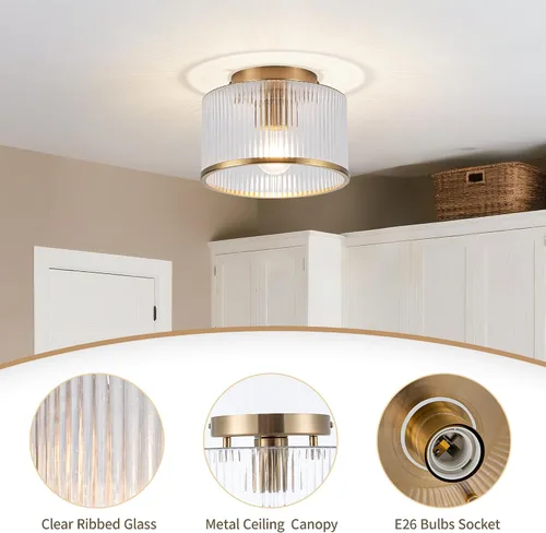 Vista 5 de MAYNA Moderna lámpara de techo dorada, luminarias de pasillo de 1 luz para montaje en techo, regulable, accesorios de iluminación para vestíbulo
