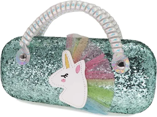 Vista 3 de Estuche para gafas con holograma para mujeres, niños, niñas, niños, estuche para gafas, holograma deslumbrante, brillante, carcasa rígida con asa