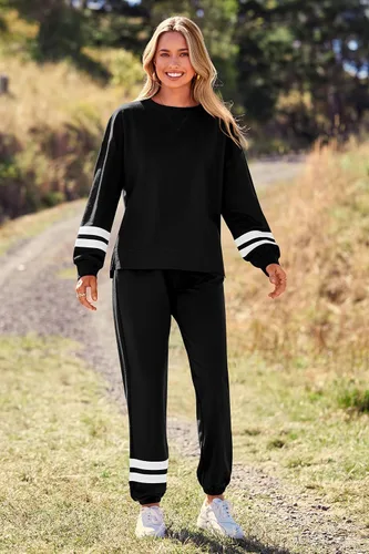 Vista 100 de Prettygarden - Conjunto de pijama de dos piezas para mujer, diseño de teñido anudado, sudadera informal de manga larga con pantalones largos, ropa