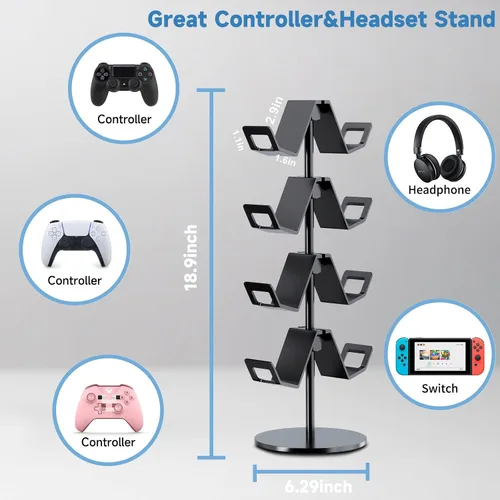 Vista 3 de Controller Holder 4 Tier,Headphone Stand - Adjustable Headset Holder for Xbox PS5 PS4 Switch Pro - Gaming Storage for Universal Game