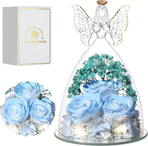 Vista 23 de Regalos de Rosas de Navidad para Mujeres Flor Real Preservada en Figuras de Ángel de Cristal Rosas para Entrega Prime Regalos de Cumpleaños