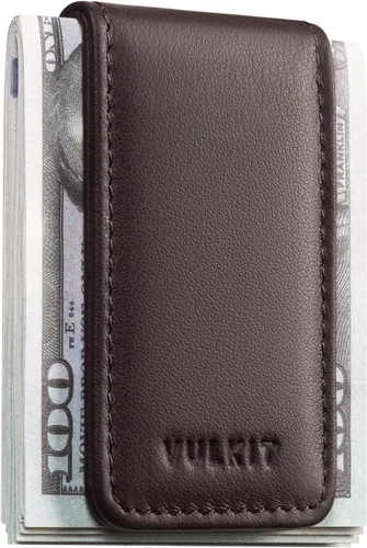 Vista 14 de VULKIT Clip magnético de cuero para dinero, portador de dinero, diseño minimalista con capacidad para hasta 15 billetes, Negro, Delgado