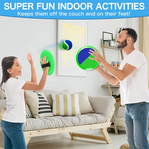 Vista 5 de Juego de Captura de Pelotas, Juego de Lanzamiento para Niños de 3 4 5 6 7 8-12 Años Niño Niña, Juego de Atrapar Pelotas con 2 Paletas para Juego