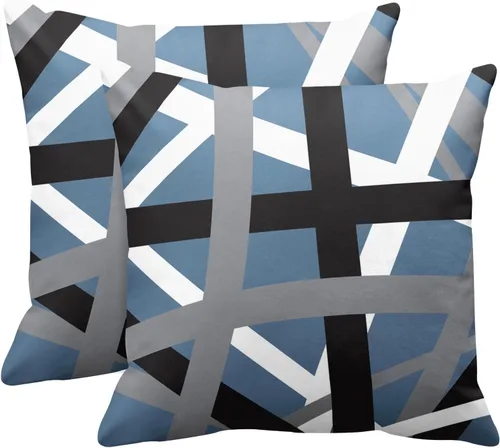 Vista 24 de Emvency Juego de 2 fundas de almohada decorativas retro con diseño de rayas grises y negras, para decoración del hogar, cuadradas, 16 x 16 pulgadas