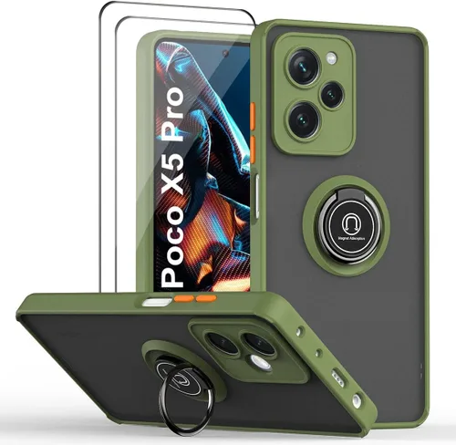 Vista 8 de QUIETIP Funda compatible con Xiaomi Poco X5 Pro 5G con protector de pantalla, TPU + policarbonato duro a prueba de golpes, anillo magnético