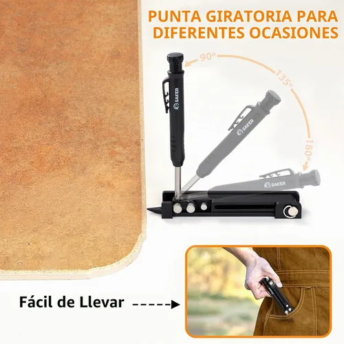 Vista 3 de Saker Herramienta de Trazado Multifunción - Lápiz de Construcción - Herramienta de Trazado de Aleación de Aluminio con Lápiz para Agujeros