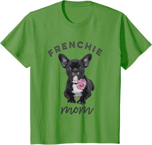 Vista 49 de Camiseta Bulldog Francés para Mujer, Frenchie Mom, Flor, Negro, S