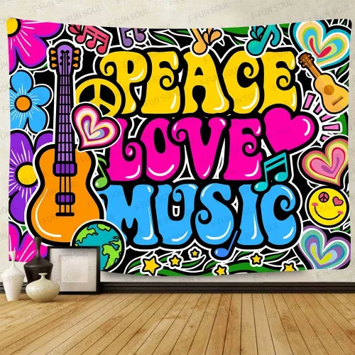 Vista 5 de F-FUN SOUL Tapiz de amor de paz y genial, 40 x 30 pulgadas, tapices musicales de los años 70, tapices psicodélicos de arte para colgar en la pared