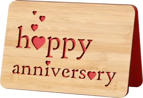 Vista 12 de Tarjeta de felicitación de madera para el primer aniversario, hecha a mano, 1 año, aniversario de boda, tarjeta de primer aniversario para ella, él
