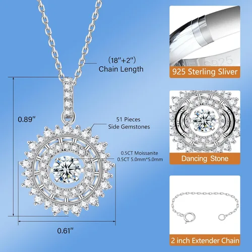 Vista 3 de HOLYCOME Floating Diamond Necklace for Women,1Carat Moissanite Dancing Pendent Chain,S925 Sterling Sliver Diamond Jewelry Halo Necklace Gifts for