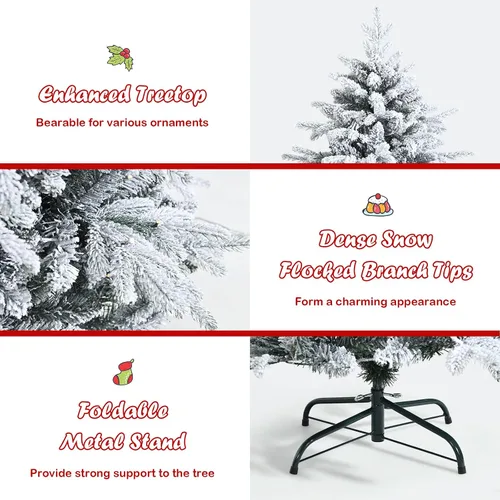 Vista 3 de GOFLAME Árbol de Navidad flocado de nieve de 4.5 pies, árbol de Navidad preiluminado con 120 luces LED y 757 puntas de polietileno y PVC, árbol