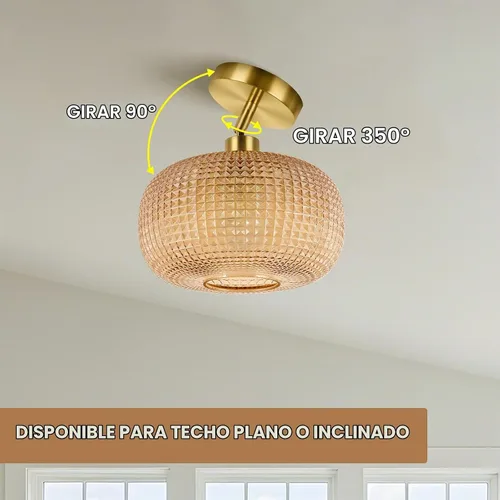 Vista 5 de ROTTOGOON Lámpara de techo semiempotrada, luces de techo inclinadas doradas ajustables con pantalla de vidrio ámbar, modernas lámparas de pasillo