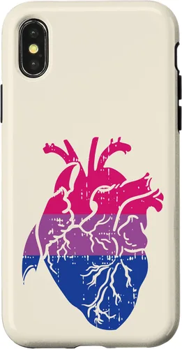 Vista 4 de Funda de regalo para enfermera LGBTQ para iPhone 14 con corazón anatómico y orgullo bisexual