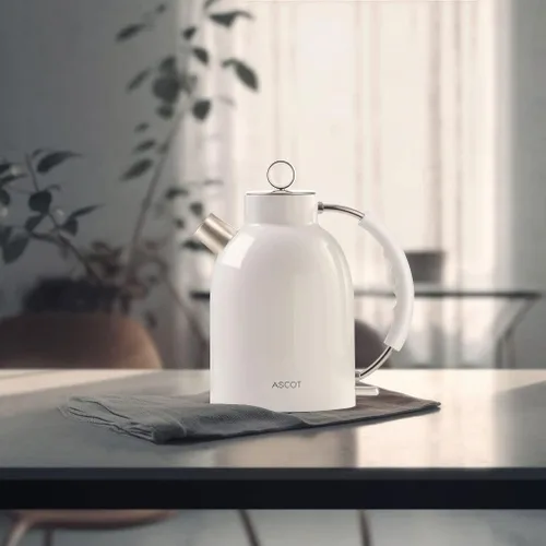 Vista 2 de ASCOT Hervidor eléctrico, hervidor de té eléctrico de acero inoxidable, regalos para hombres/mujeres/familia, calentador de té retro de 1.5 L 1500 W