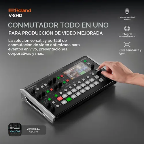 Vista 3 de Roland V-8HD Conmutador de Video HD para Eventos en Vivo, Streaming y Presentaciones Corporativas Mezcla 8 Fuentes HDMI Motor de Efectos de 5