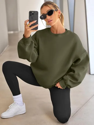 Vista 4 de EFAN - Sudaderas extragrandes para mujer, de vellón con capucha y cuello redondo, suéteres informales y cómodos, ropa de moda para otoño