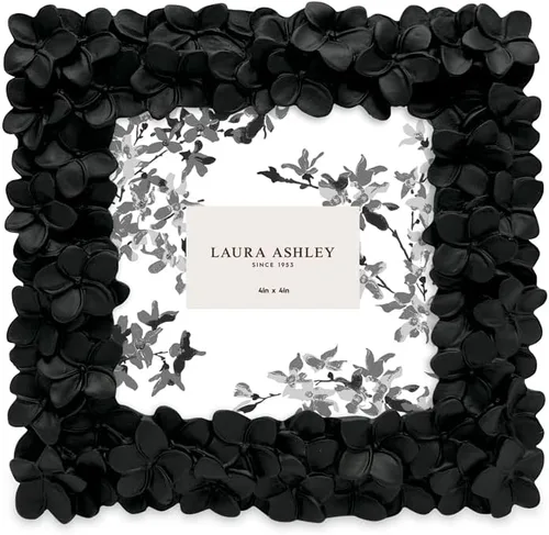 Vista 2 de Laura Ashley - Marco de fotos 4x4 negro con textura floral hecho a mano en resina con caballete y gancho para mesa y pared, diseño floral decorativo