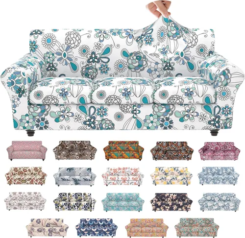 Vista 54 de Fundas elásticas para silla, fundas elásticas para sillón de 2 piezas, fundas de sofá lavables con diseño floral para sillón, protector de muebles