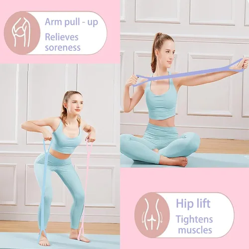 Vista 6 de Figura 8 bandas de resistencia para yoga, pilates y fitness, banda elástica de resistencia para brazos, espalda, hombros y pecho, equipo de pilates