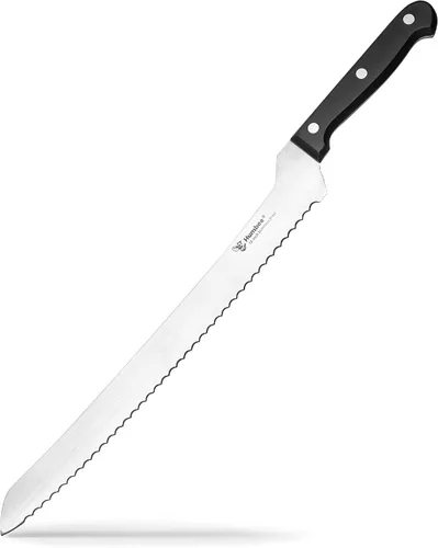 Vista 7 de Cuchillo de pan dentado de 10 pulgadas, hoja de acero inoxidable de alta calidad con borde ondulado, mango de espiga completa, afilado para pan