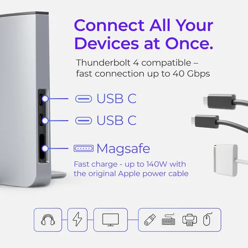 Vista 6 de Base para Apple MacBook Air de 13" - Estación de acoplamiento - Conecta pantallas duales con dos puertos Thunderbolt 4 USB-C - Hub de estación