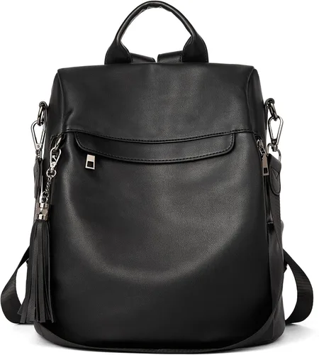 Vista 26 de Bromen - Mochila tipo bolso de mano de piel antirrobo para mujer a la moda, Beige floral, L