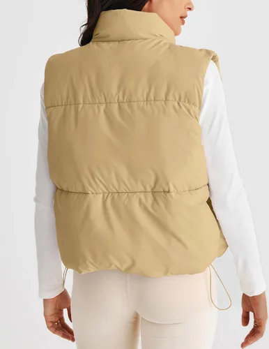 Vista 3 de MEROKEETY Chaleco acolchado para mujer, cuello alto, con cremallera, sin mangas, con bolsillos